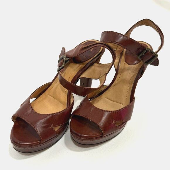 Frye Samantha Seam brown leather ankle strap platform heel sandal - Picture 3 of 10